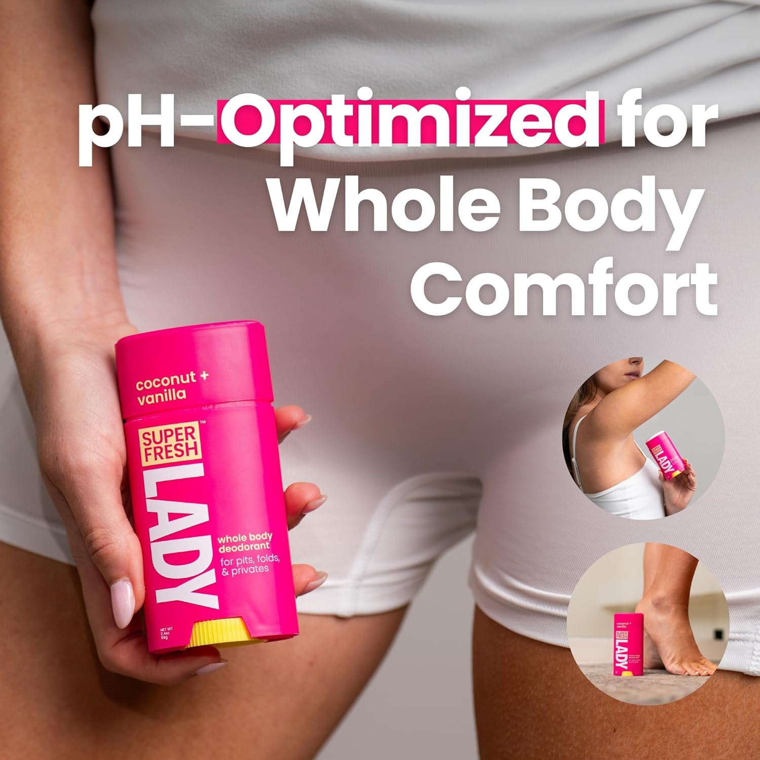 Super Fresh Lady Natural Deodorant Stick for Women Aluminum Free Whole Body Odor Control for Armpits Underboob Thighs Crotch and Lady Parts Coconut Vanilla Scent Twin Pack for Sensitive Skin Freshness