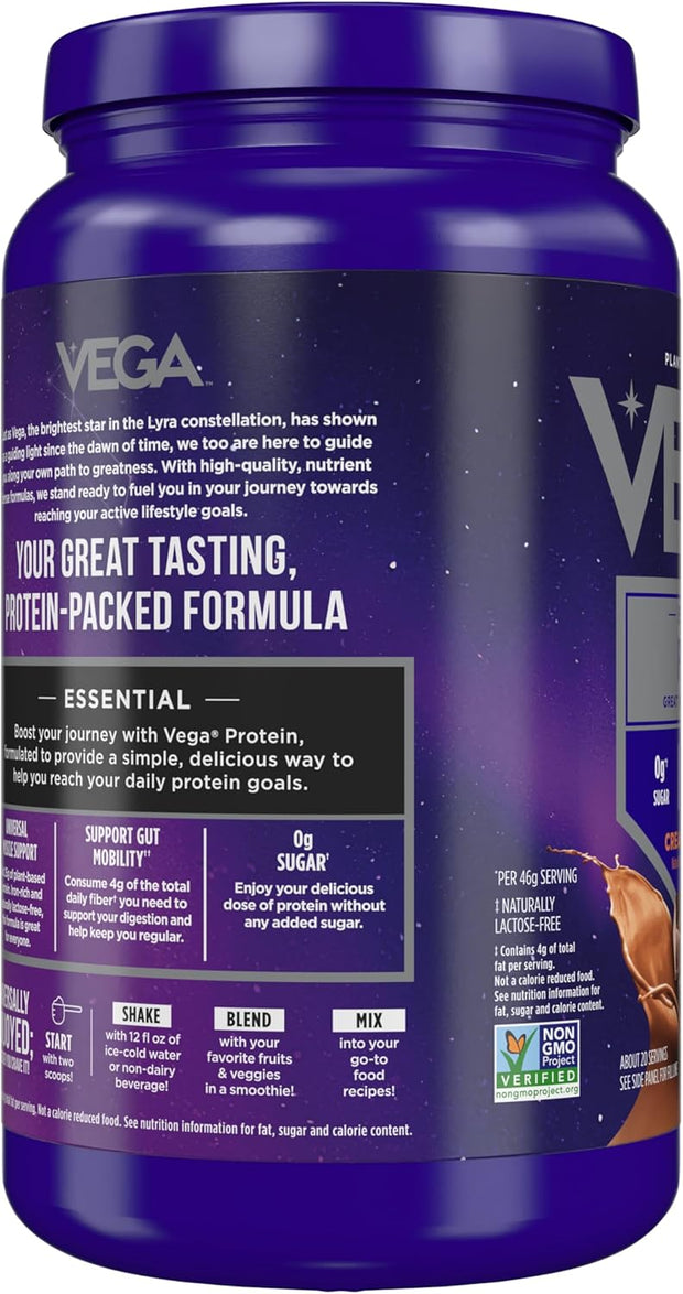 Vega Original Essential Protein - 25g Plant-Based Protein, Creamy Chocolate, 20 Servings, Vegan Non-GMO Drink Mix, Smoothie & Shake Ready, Gluten Free, Dairy Free, 32.5oz (Packaging May Vary)