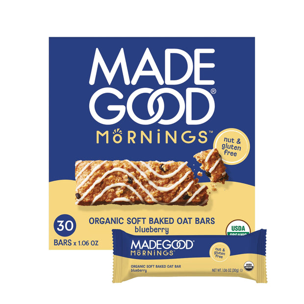MadeGood Mornings Soft Baked Breakfast Bars, Chocolate Chip, 1.06 Oz (30 Count) Gluten Free Snacks