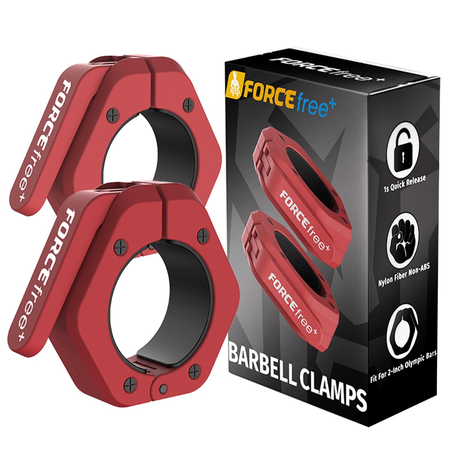 Barbell Clips (Pair), Barbell Clamps, Quick Release Olympic Barbell Clamps with Anti Slip TPR Grip, Barbell Collars for Secure Weightlifting & Powerlifting (Black) (NO MAG, Black)