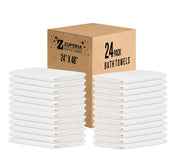 ZUPERIA White Bath Towels Bulk - 20 x 40 Inches, 100% Cotton Economy Light Weight Towels for Commercial Use - Quick Dry, Ultra-Soft, and Absorbent Bulk Towels (12 Pack)