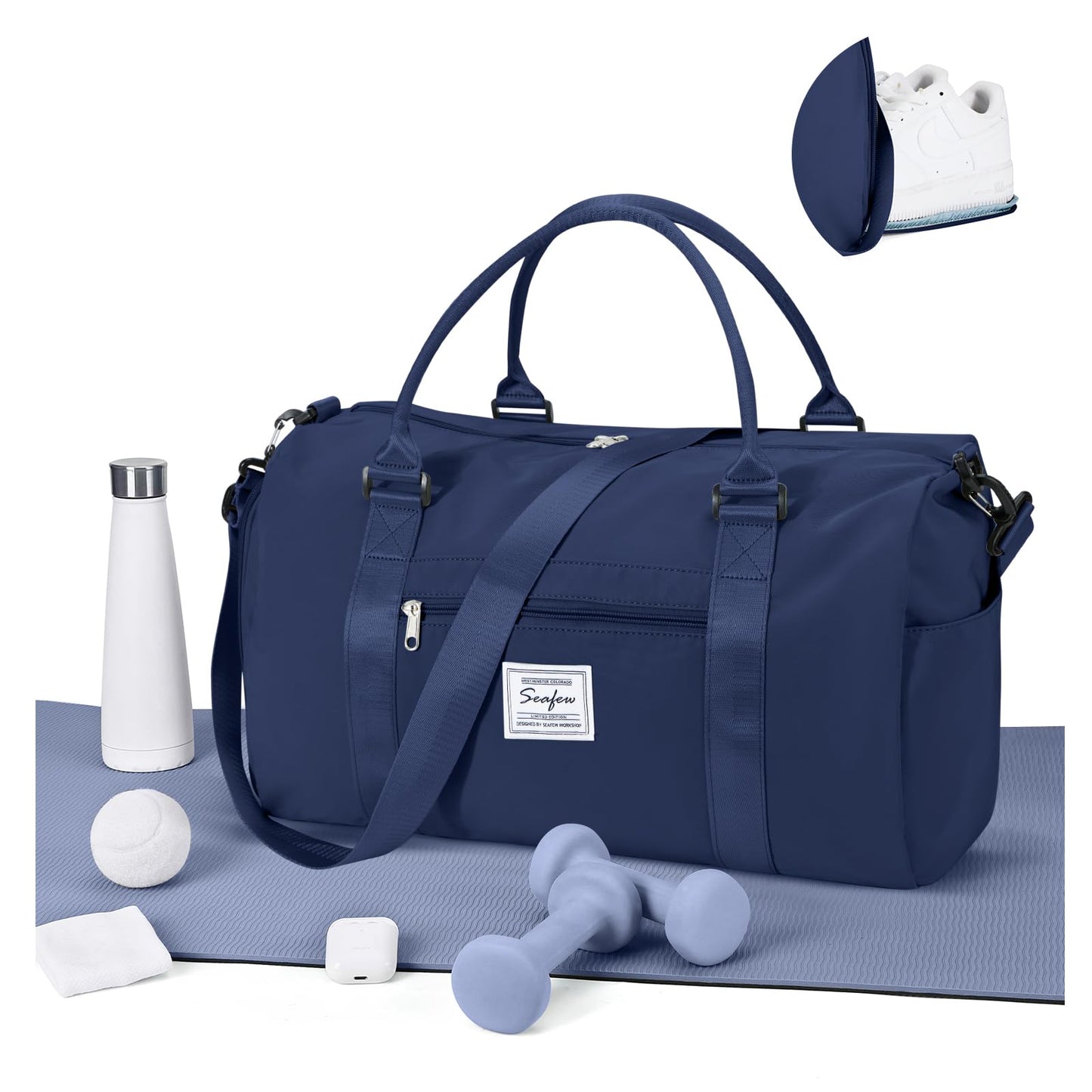 Gym Bags for Women Men with Shoes Compartment,Sports Duffle Bags Personal item travel Duffel Tote Bag Small Carry on Weekender Overnight Bag Workout Dance Bags Hospital Holdalls Grey Green