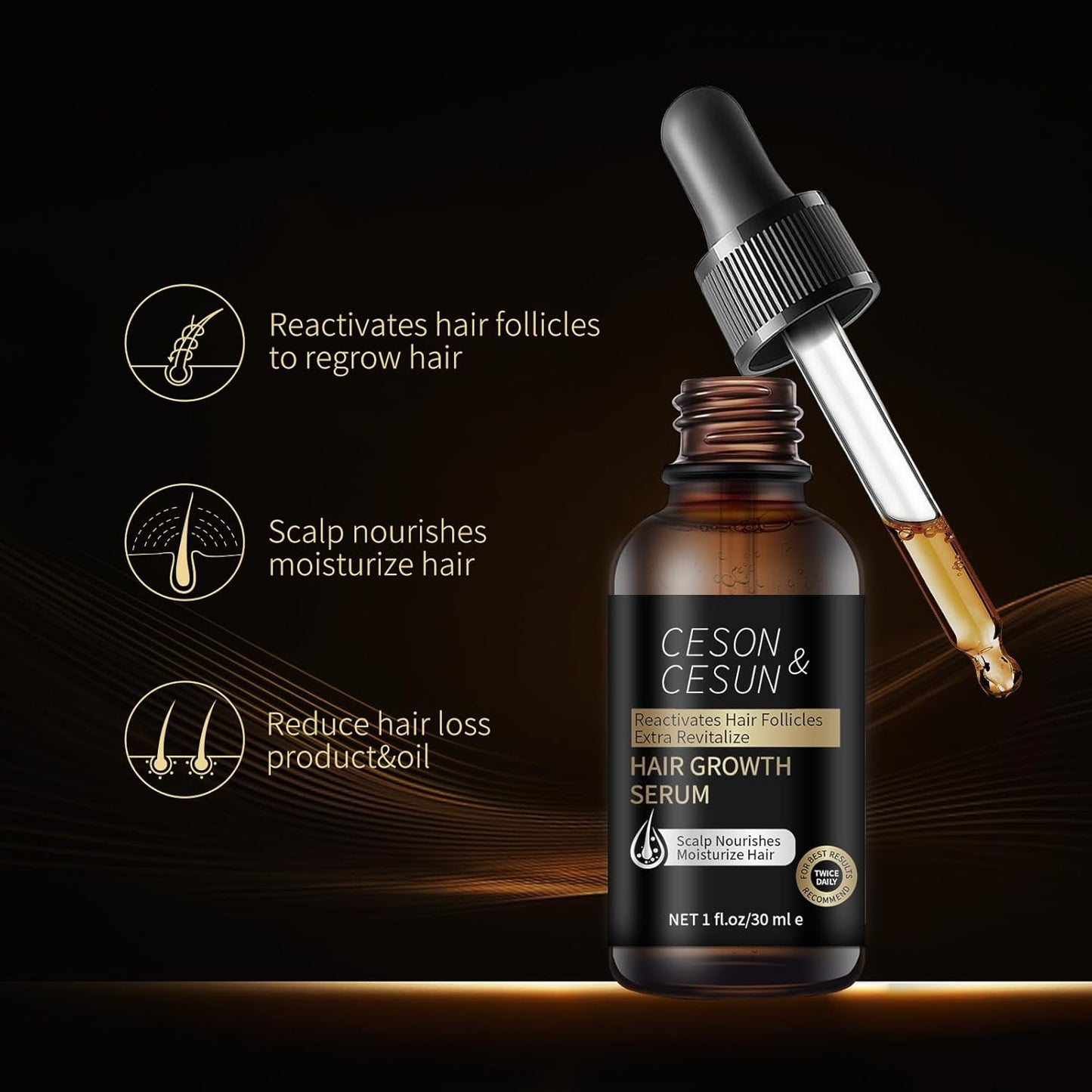Ceson&Cesun Hair Growth Serum/Scalp Oil, With Biotin & Rosemary Castor Oil, Hair Thickening Serum For Hair loss, Water-Based, Nourishes The Scalp, Natural Hair Regrowth & Dry Damaged Hair Treatment