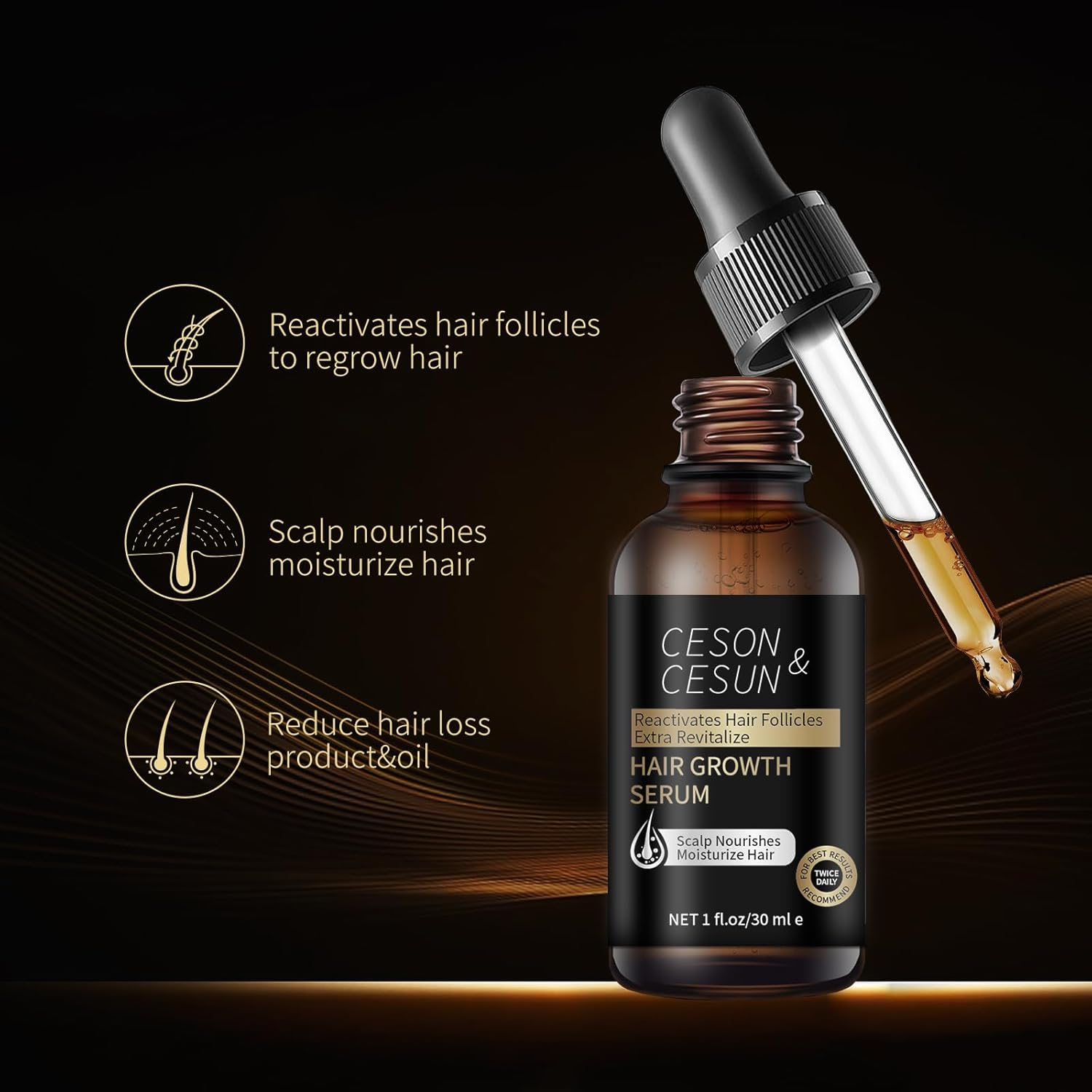 Ceson&Cesun Hair Growth Serum/Scalp Oil, With Biotin & Rosemary Castor Oil, Hair Thickening Serum For Hair loss, Water-Based, Nourishes The Scalp, Natural Hair Regrowth & Dry Damaged Hair Treatment