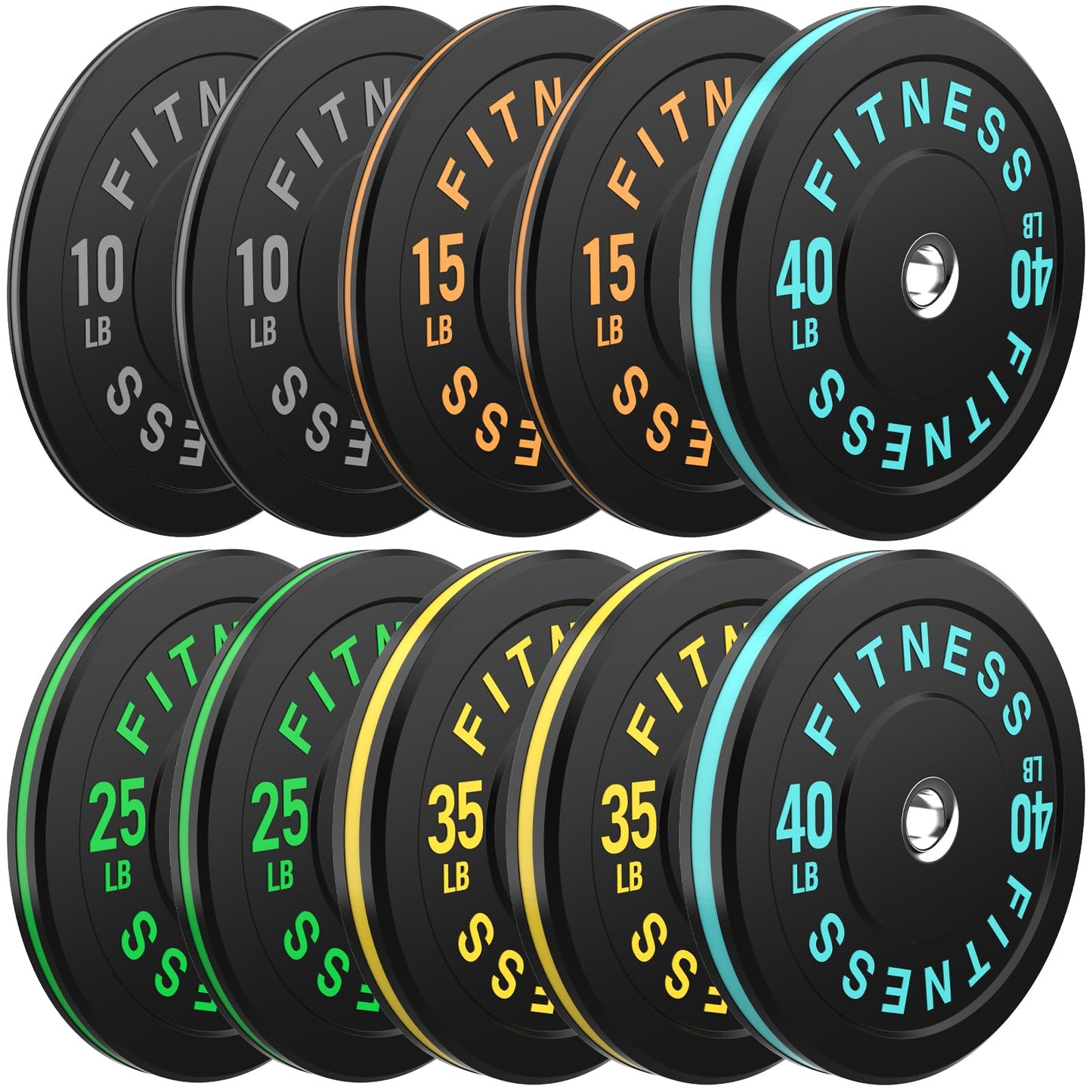 2 Inch Bumper Plates，10-500lbs，Barbell Rubber Olympic Weight Plates Set for Home Gym, Strength Training & Weight Lifting, Multiple Options Colors