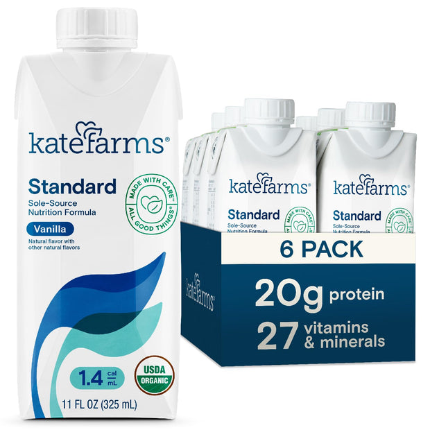 KATE FARMS Organic 1.4 High Calorie Nutrition Shake, Plain, 20g Protein, 27 Vitamins and Minerals, Meal Replacement, Protein Shake. 11 oz (12 Pack)