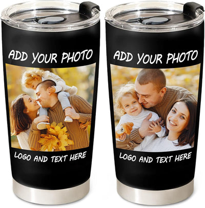 Personalized Coffee Tumbler With Picture Text Name Logo, Custom Photo 20oz Stainless Steel Tumbler With Lid & Insulated, Employee Appreciation Christmas Gifts for Men Women - Customized By Enterprise