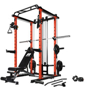 RitFit Multi-Function Squat Rack Power Cage PPC03 with Cable Crossover System, 1000LBS Capacity Power Rack and Packages with Optional Weight Bench, Barbell Weight Set, for Garage Workout & Home Gym