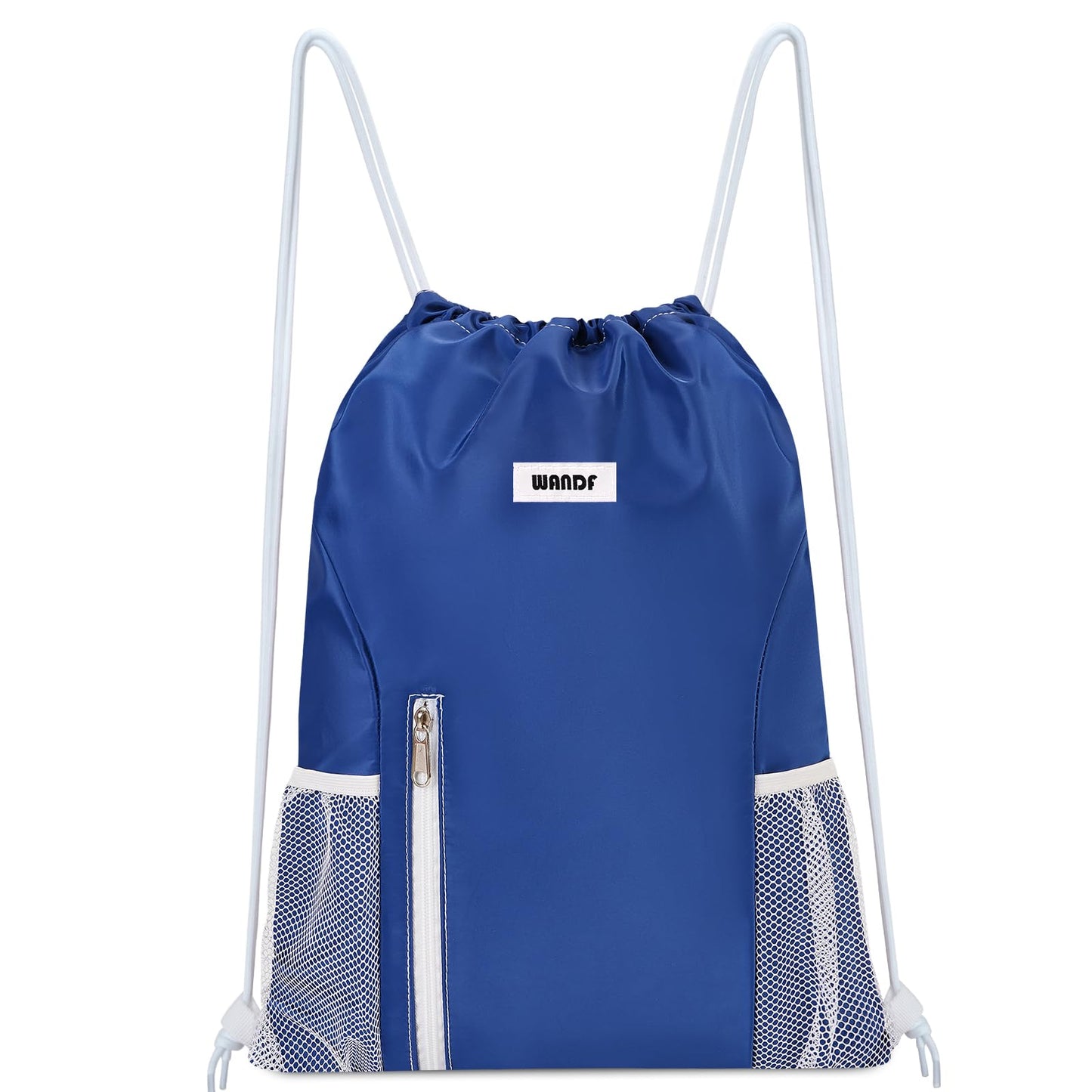 WANDF Drawstring Backpack Sports Gym Sackpack with Mesh Pockets Water Resistant String Bag for Women Men(Black)