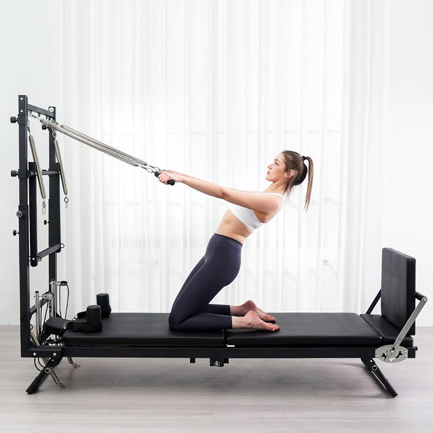 Pilates Reformer, 92" Reformer Pilates Machine with Tower, Adjustable Pilates Equipment for Home Workout, Includes Pilates Tower, Jumpboard