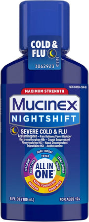 Mucinex Maximum Strength Fast-Max Cold & Flu and Nightshift, All-in-One Multi Symptom Relief Liquid, 6 Fl Oz - 2 Count (Pack of 1)