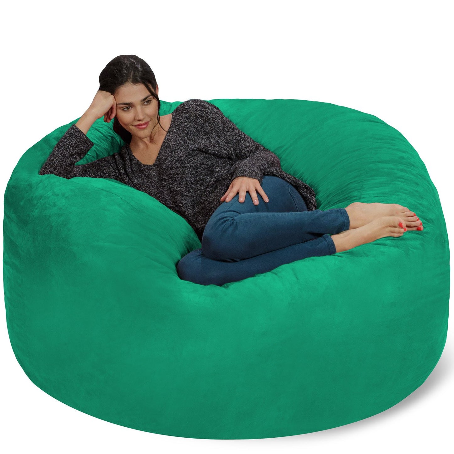 Chill Sack Bean Bag Chair - 5' Giant Memory Foam Lounge Chair with Soft Microfiber Cover – Cozy Furniture for Living Room, Dorm, & Kids' Rooms – Comfortable 5 Ft, Microsuede Lounge Sofa, Orange