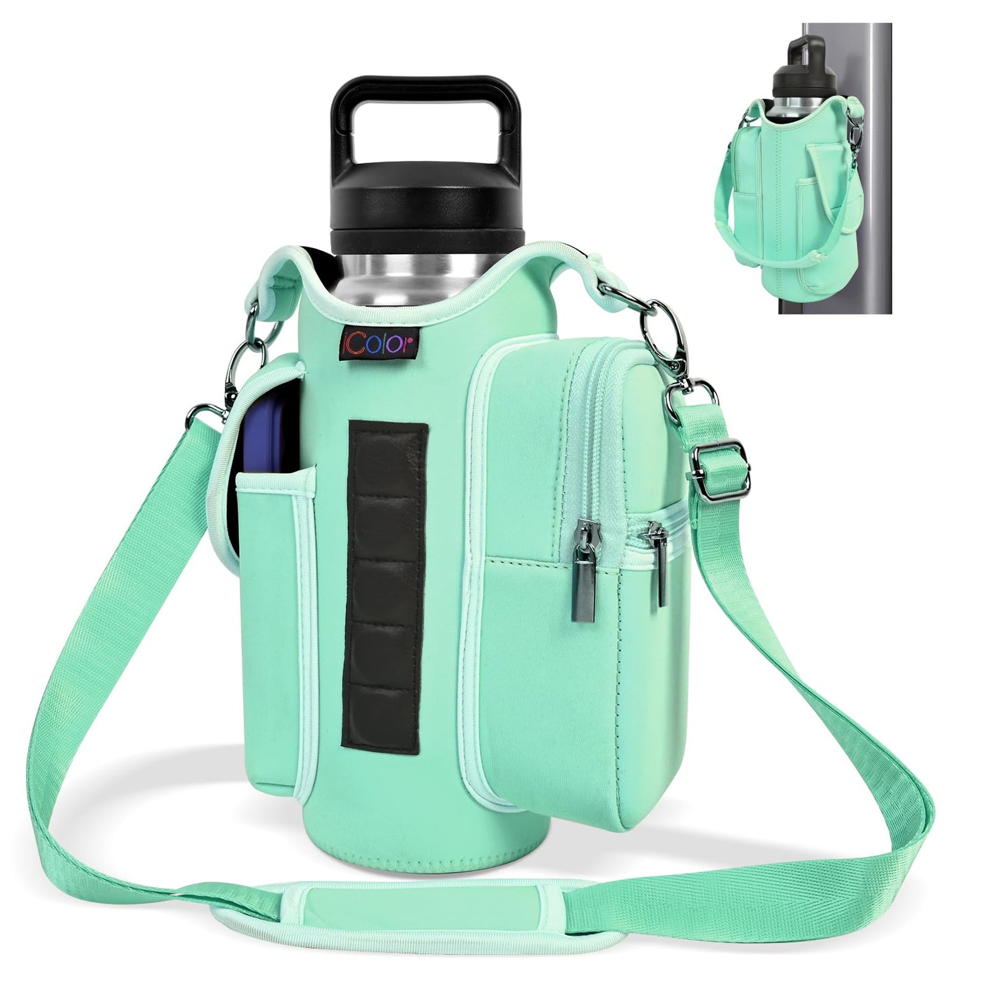 icolor Magnetic Gym Bag Water Bottle Carrier Holder with Phone Pockets & Shoulder Strap,5 Built-in Magnets Gym Bottle Pouch Sleeve,Magnetic Bag Gym Accessories Organizer for Men Women