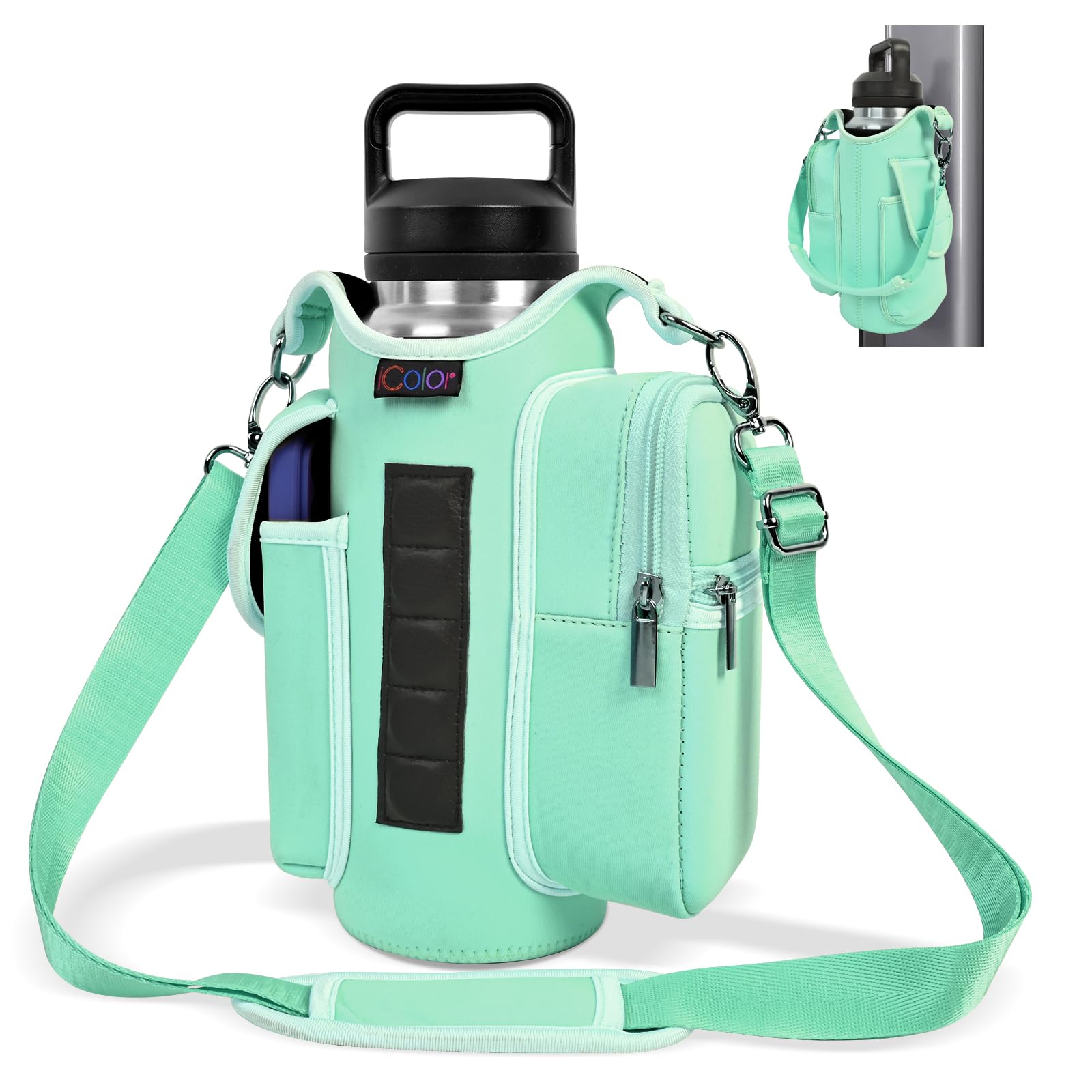 icolor Magnetic Gym Bag Water Bottle Carrier Holder with Phone Pockets & Shoulder Strap,5 Built-in Magnets Gym Bottle Pouch Sleeve,Magnetic Bag Gym Accessories Organizer for Men Women