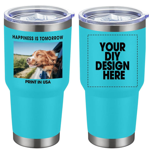 Personalized Custom Tumbler Print in USA 20oz Stainless Steel Coffee Cup with Lid & Straw Double Wall Insulated Tumbler with Colorful Text Logo Photo