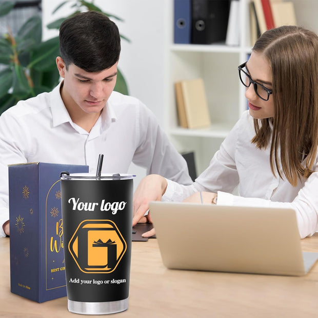 Personalized Coffee Tumbler with Pictures Text Logo Name, Custom Stainless Steel Tumbler with Lid and Straw, Coffee Travel Mug Cups, 20oz Personalized Birthday Gifts for Women Men Office