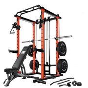 RitFit Multi-Function Squat Rack Power Cage PPC03 with Cable Crossover System, 1000LBS Capacity Power Rack and Packages with Optional Weight Bench, Barbell Weight Set, for Garage Workout & Home Gym