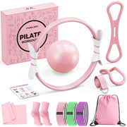 Pilates Ring Set for Women, Home Workout Pilates Equipment with Resistance Bands, 14'' Magic Circle, Mini Ball, Pilates Starter Kit for Strength, Toning and Flexibility, Workout Guide Included