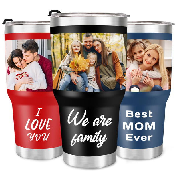 Personalized Coffee Tumbler with Pictures Text Logo Name, Custom Stainless Steel Tumbler with Lid and Straw, Coffee Travel Mug Cups, 20oz Personalized Birthday Gifts for Women Men Office