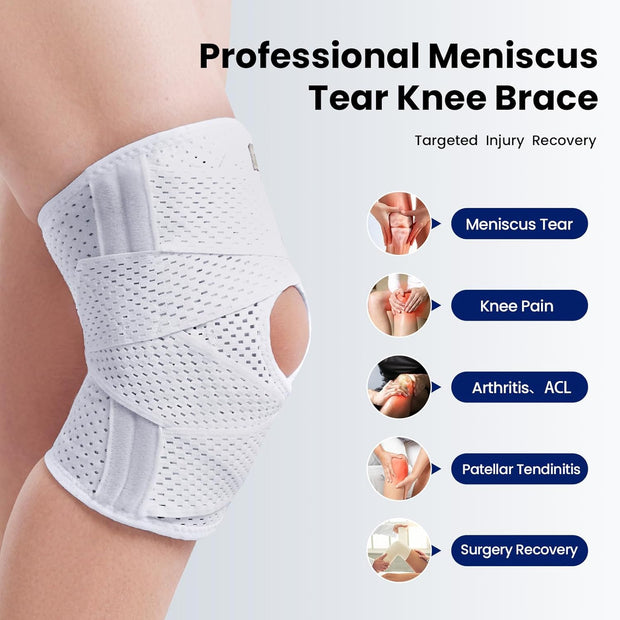 Knee Brace for Meniscus Tear, Knee Pain, Adjustable Breathable Knee Support with Side Stabilizers for Knee Pain Arthritis Recovery Joint Support, Women and Men