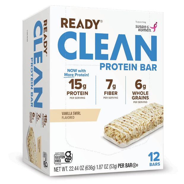 Ready® Protein Bars – High-Protein Snack with 15g Whey Protein, All-Natural Ingredients, Supports Lean Muscle and Recovery, No Artificial Sweeteners – Vanilla Swirl, 12-Pack
