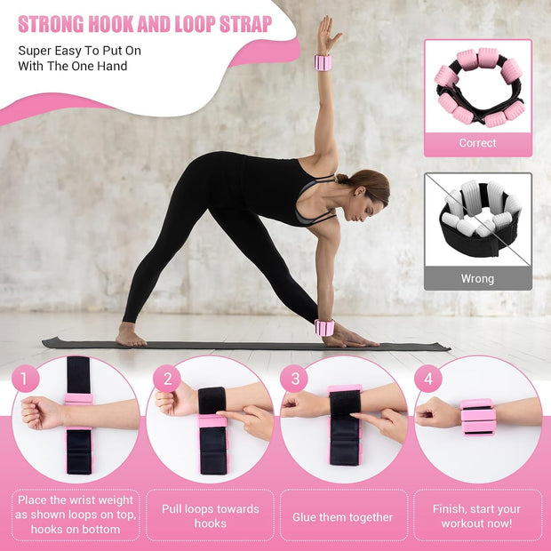 Pilates Wrist Ankle Weights for Women, Wearable Strong Arm & Leg Weights Set of 2(1 lb/2.2 lbs Each), Adjustable Ankle Weights for Walking, Yoga, Dance, Barre, Gym