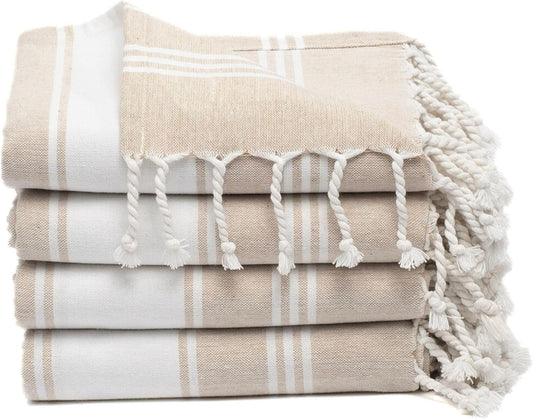 Cotton Turkish Beach Towel Towels Oversized 36"x72" Pool Absorbent Extra Large Quick Dry Sand Travel Towel (Beige, 4 Pack)