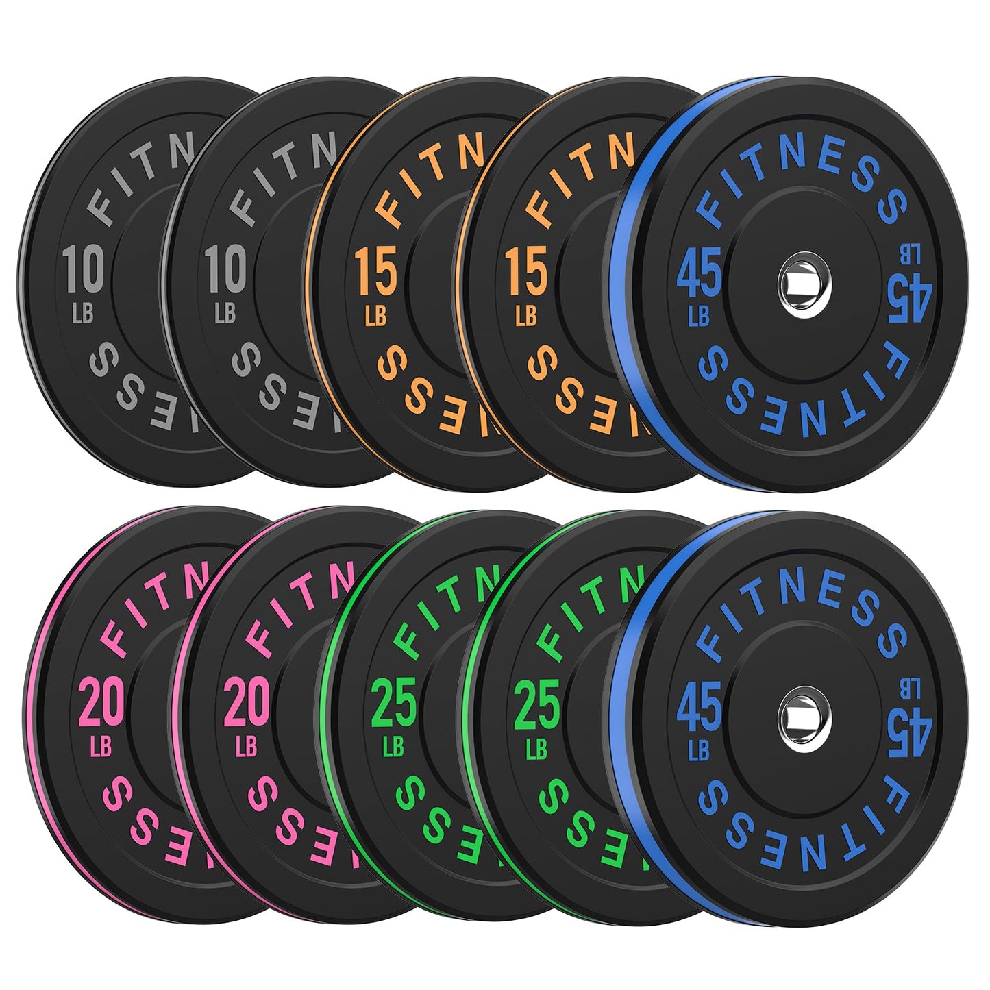 2 Inch Bumper Plates，10-500lbs，Barbell Rubber Olympic Weight Plates Set for Home Gym, Strength Training & Weight Lifting, Multiple Options Colors
