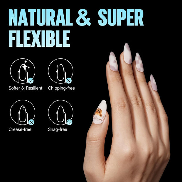 TOMICCA Medium Almond Nail Tips, 504Pcs Acrylic, 12 Sizes Half Matte Soft Gel, Nail Extension for Beginner and Professional