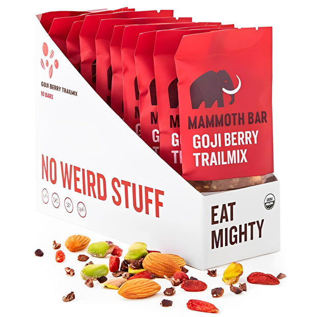 Mammoth Bar Almond Vanilla Bar - 10 Organic Protein Bars – Prebiotic • Paleo • Gluten Free • Egg Protein • GMO Free • Raw • Premium Nuts