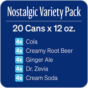 Zevia Zero Calorie Soda, Nostalgic Variety Pack, 12 Fl Oz (Pack of 20)