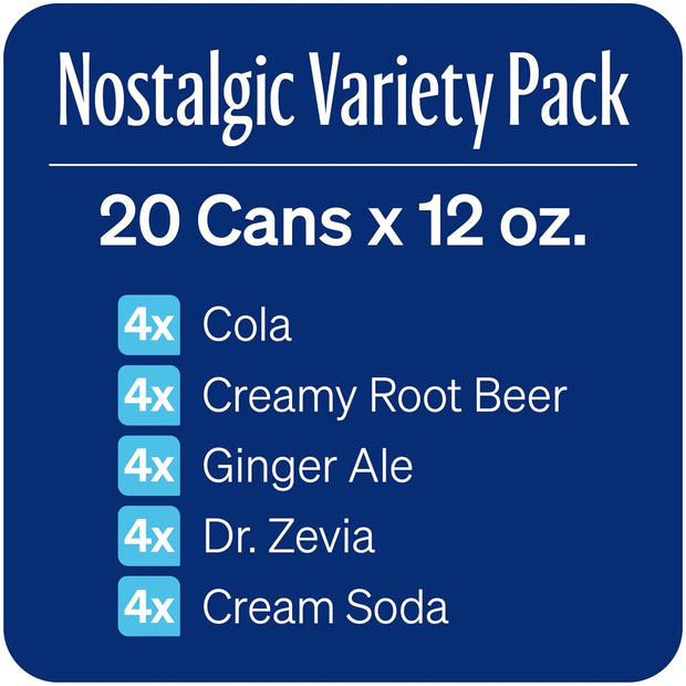 Zevia Zero Calorie Soda, Nostalgic Variety Pack, 12 Fl Oz (Pack of 20)