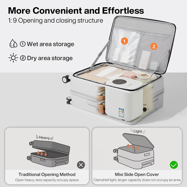 mixi 24 Inch Large Expandable Checked Luggage PC Hard Shell Suitcase Top Opening Rolling Travel Suitcases with Spinner Wheels & TSA Lock, Smoke White