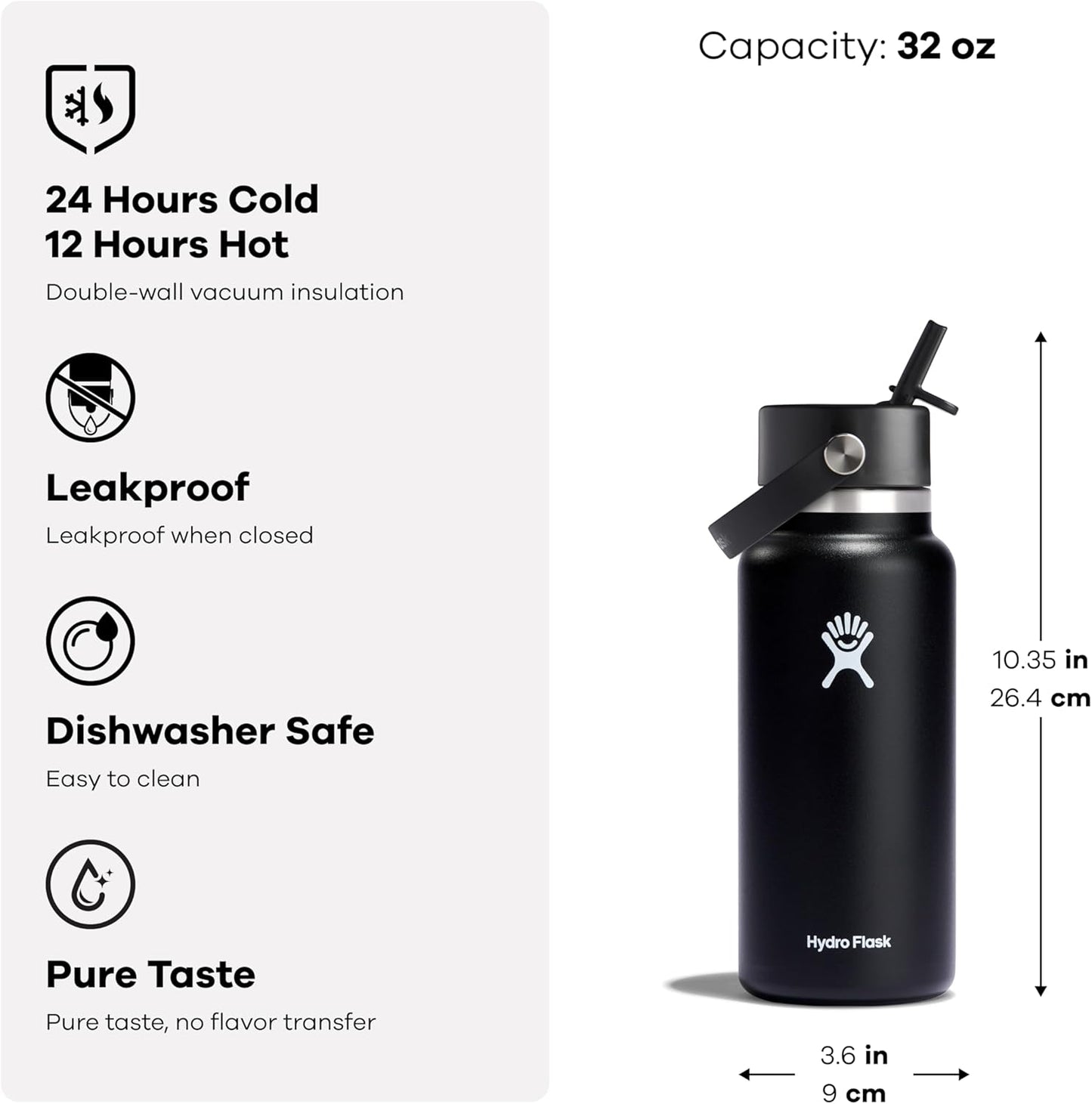 Hydro Flask 32 Oz Wide Flex Straw Cap Bottle - Insulated Stainless Steel - Wide Straw Lid, Non Spill, Leakproof in Jelly Pink