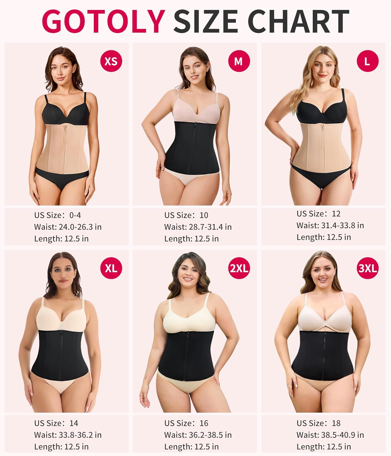 Gotoly Waist Trainer for Women Zipper Corset Shapewear Tummy Control Faja Body Shaper Waist Cincher Workout Girdle
