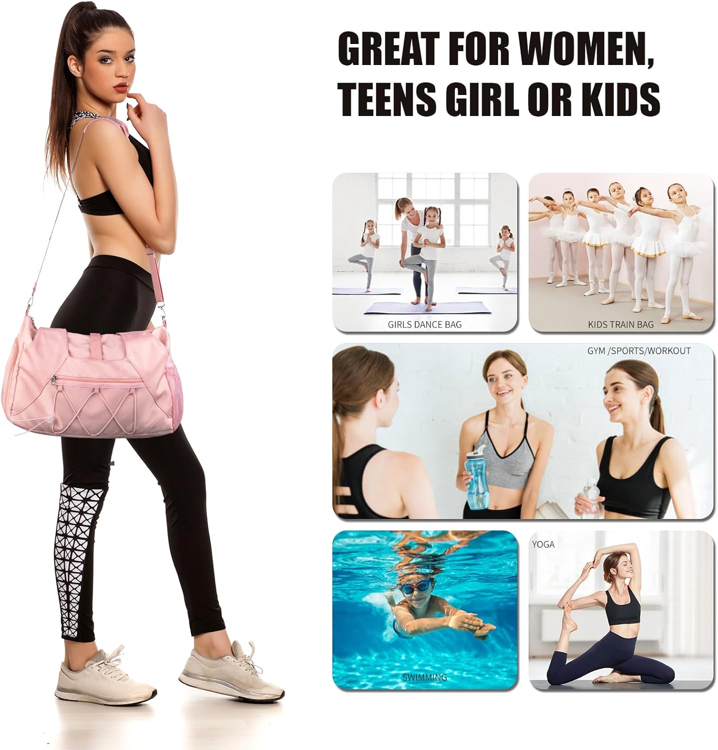 Gym Bag for Womens,Yoga Mat Bag with Shoes Compartment Water Bottle Carrier Multi-Functional Bags Ideal for Travel, Gym, Sports, Weekender