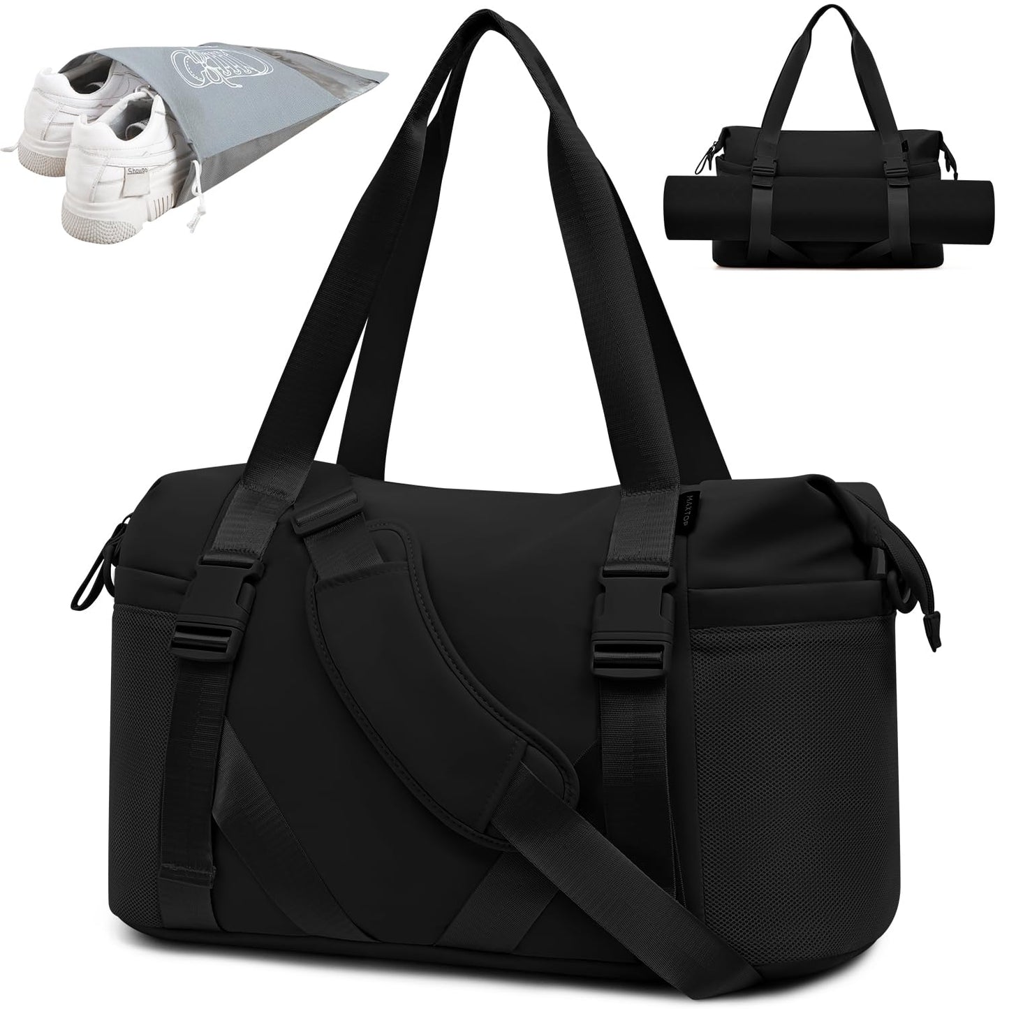 MAXTOP Women's Gym Yoga Duffle Bag with 2 Bonus Shoe Pouches, Multi-Purpose Overnight Travel Bag for Gym Work Dance Sports