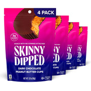 SkinnyDipped Dark Chocolate Peanut Butter Cups, 2g Sugar per Cup, Keto Friendly, Low Carb, Gluten Free, 3.2oz, 4 Pack (24 Cups Total)