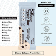 Perfect Collagen Protein Bars, Gluten Free Grass Fed Collagen + MCT Oil, Low Carb, No Sugar Added, High Protein Snacks, Keto Diet Foods, 11g Protein, 18g Fat, 3g Net Carbs, Chocolate Chip, 12 Bars