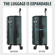 KROSER Carry On Luggage with Spinner Wheels & Built-in TSA Lock, Expandable Top Loading Hard Shell Suitcase Large Capacity Durable Rolling Luggage with USB Port, Carry-On 20-Inch, Dark Green