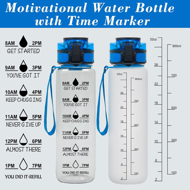 Personalized Water Bottles with Time Marker Custom 32oz Motivational Water Bottle Bpa Free Plastic Sports Water Bottle with Name for Fitness, Gym, Outdoor, Workout