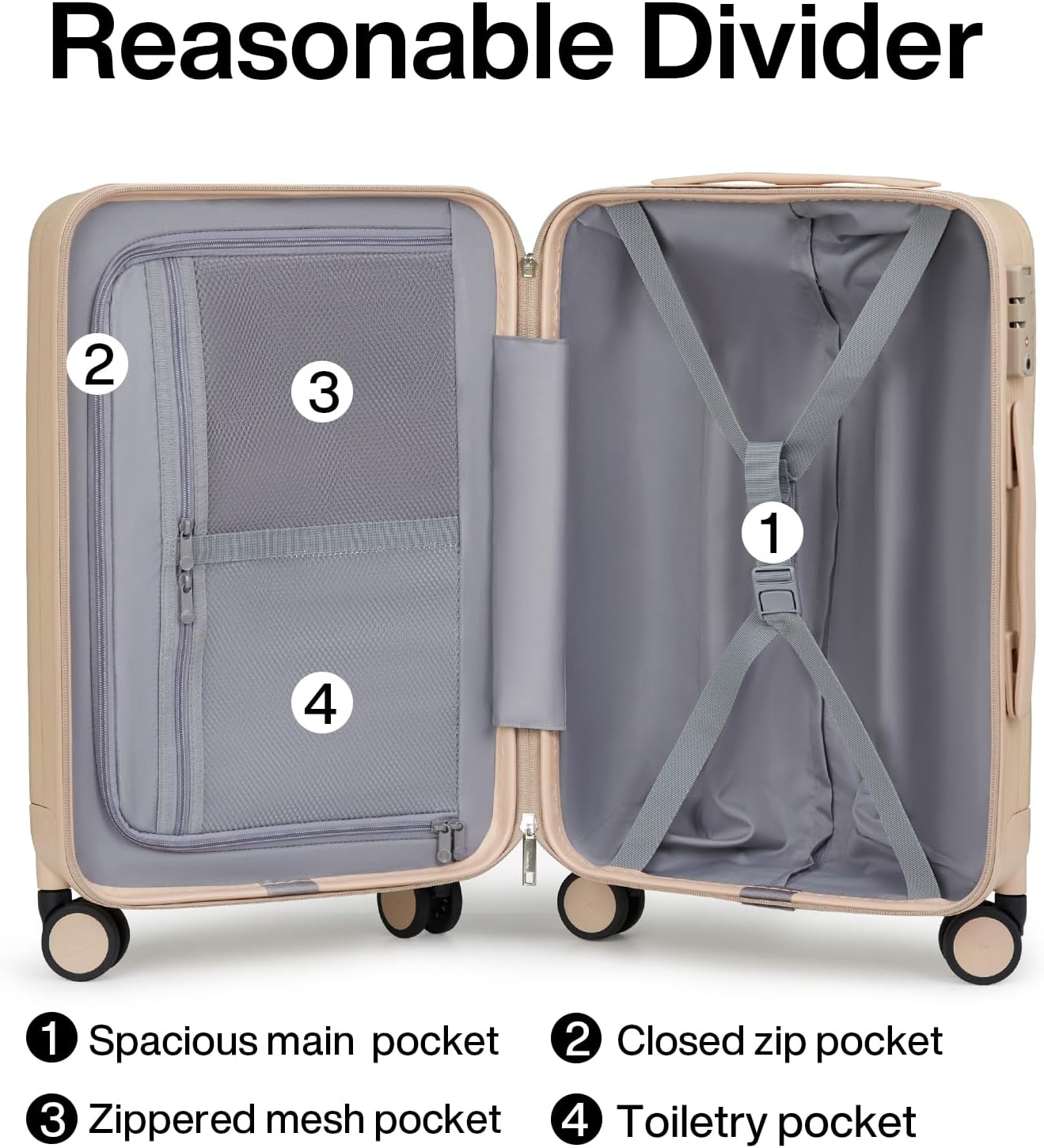 Hanke 20 Inch Carry On Luggage 22x14x9 Airline Approved Lightweight PC Hard Shell Suitcases with Wheels Travel Luggage Rolling Suitcase Travel Luggage Bag for Weekender（Cuba Sand）