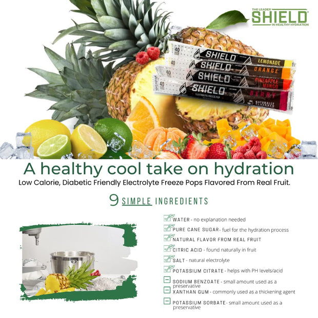 SHIELD Electrolyte Healthy Freeze Pops (3fl.oz) Variety of Natural Flavors from Real Fruit, Clear No Dyes No Artificial Sweeteners, Great Tasting Electrolyte Hydration (36 count)