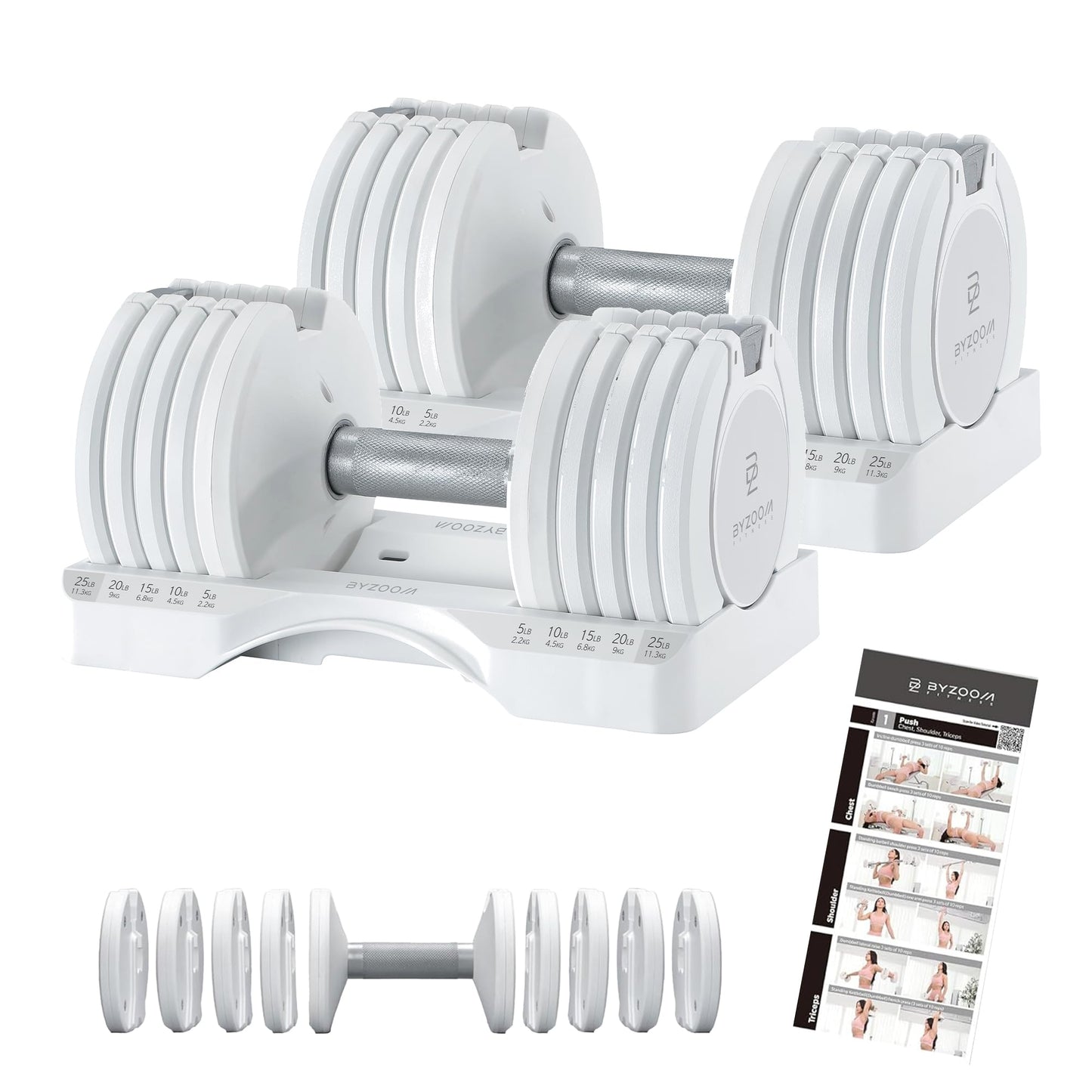 Adjustable Dumbbell – 12.5/25lb Single Unit OR Set of 2 – 5-in-1 Adjustable Weight for Home Gym, Strength Training & Fitness Workouts, White OR Black