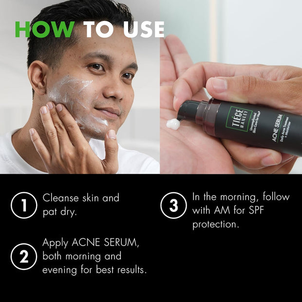 Tiege Hanley Mens Acne Serum for Face - Lightweight Facial Acne Serum with Salicylic Acid, Granactive Complex & Tea Tree Oil for Blackheads, Open Pores & Redness - Moisturizer for Oily Skin