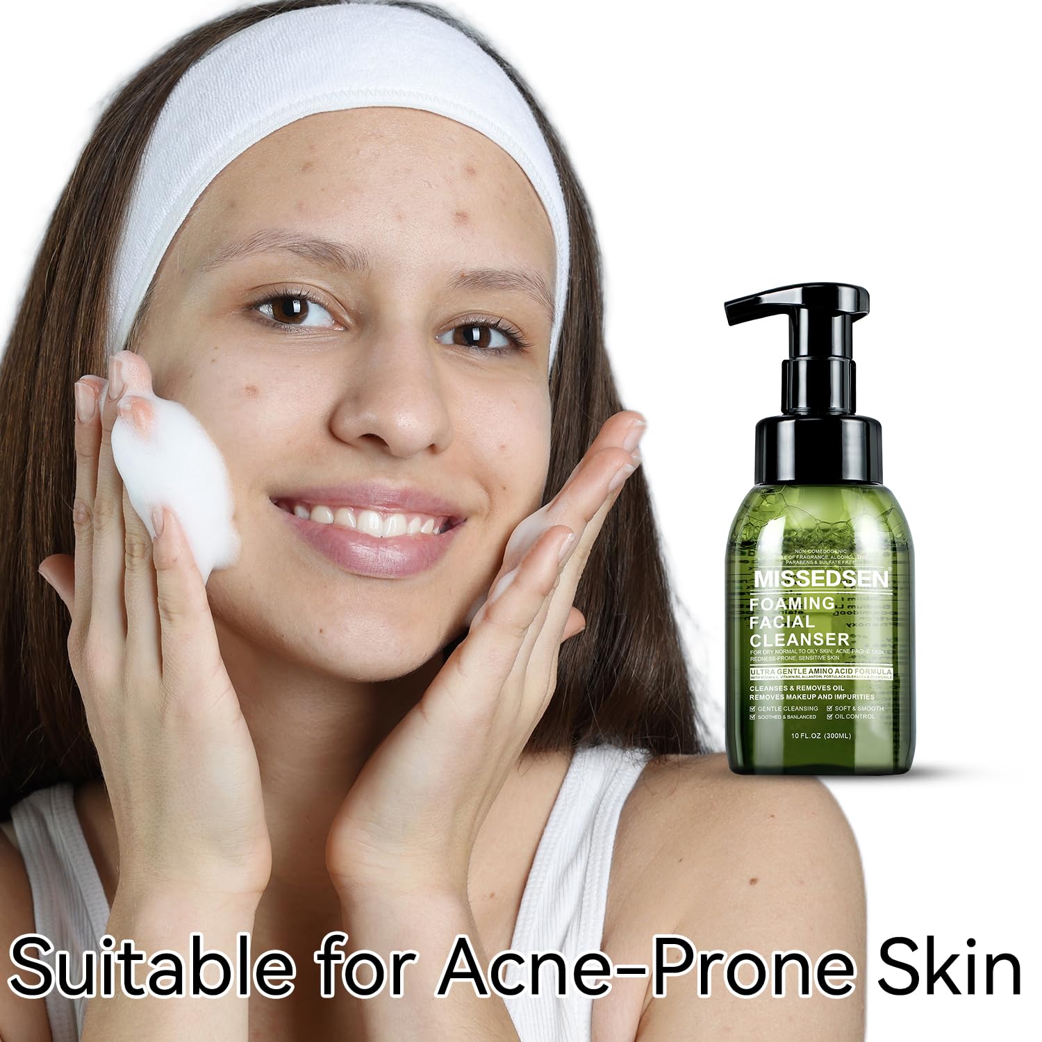 Face Wash for Acne, Oily & Sensitive Skin all Skin Types Oil Control and Hydrating Foaming cleanser No Fragrance/Dye/Soap (300ml/10oz)