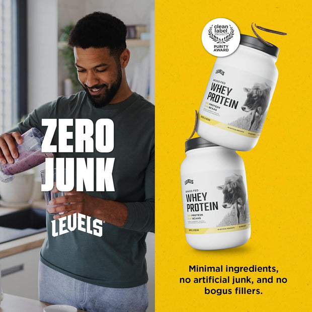 Levels Grass Fed Whey Protein Powder, No Artificials, 24G of Protein, Vanilla Bean, 2LB