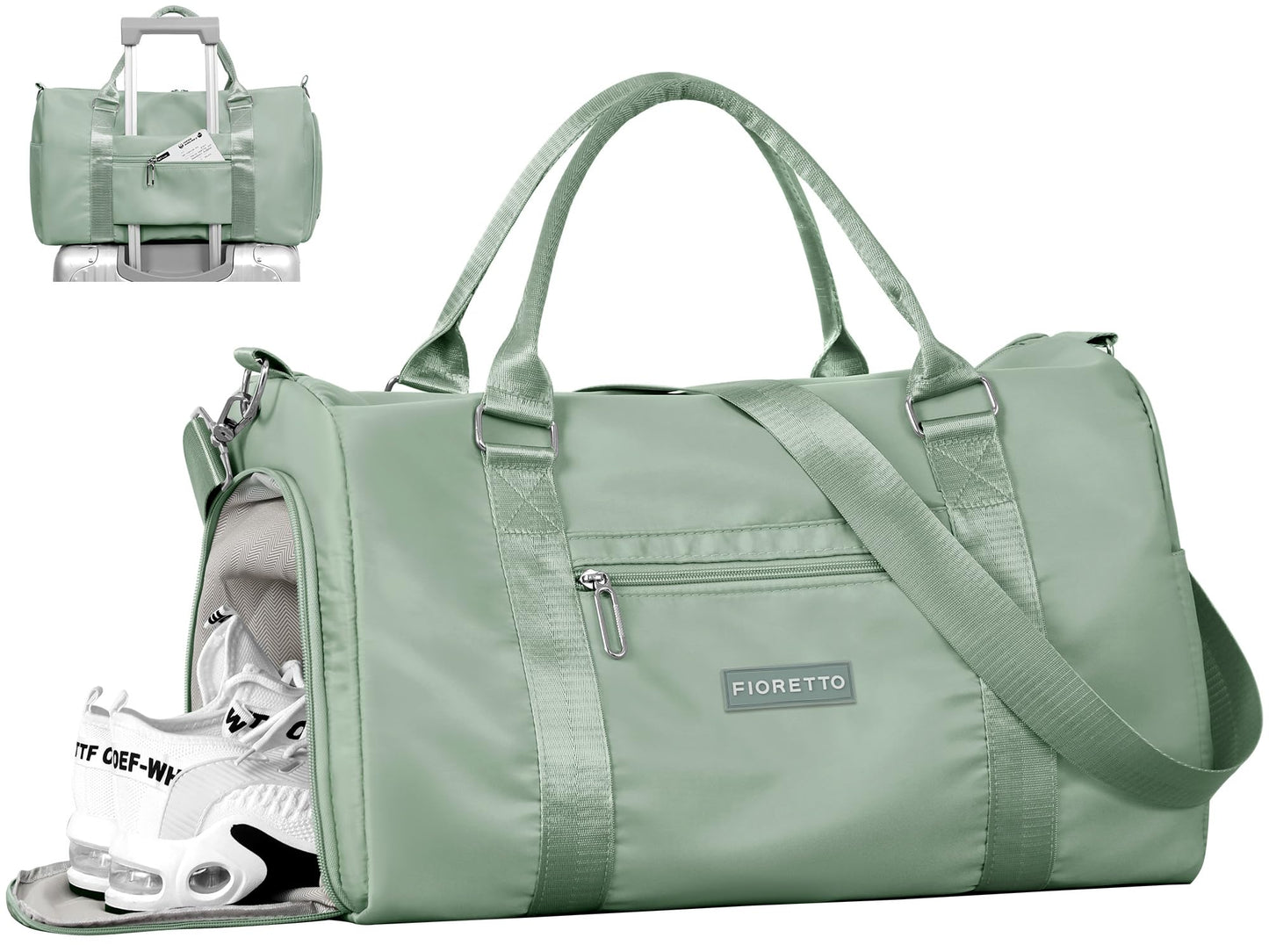 FIORETTO Womens Gym Tote Duffle Bag with Wet Pocket & Shoe Compartment, Sports Duffel Overnight Weekender Hospital Workout Carry on Bag for Girls, Ideal for Travel, Swimming, Dance, Ballet Beige