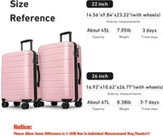 KYME Luggage Sets 2 Piece Hardshell 22"/26" Suitcase with Spinner Wheels Hardside Suitcases Sets with TSA Lock Lightweight Travel Luggage Set with Cup Holder for Women Pink