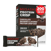 MUSASHI Protein Crisp Bar, 20g Protein, 4g Total Sugars, Chocolate & Peanut, Post Workout and Snack On The Go, 12 Pack of 2.1oz (60g) Bars